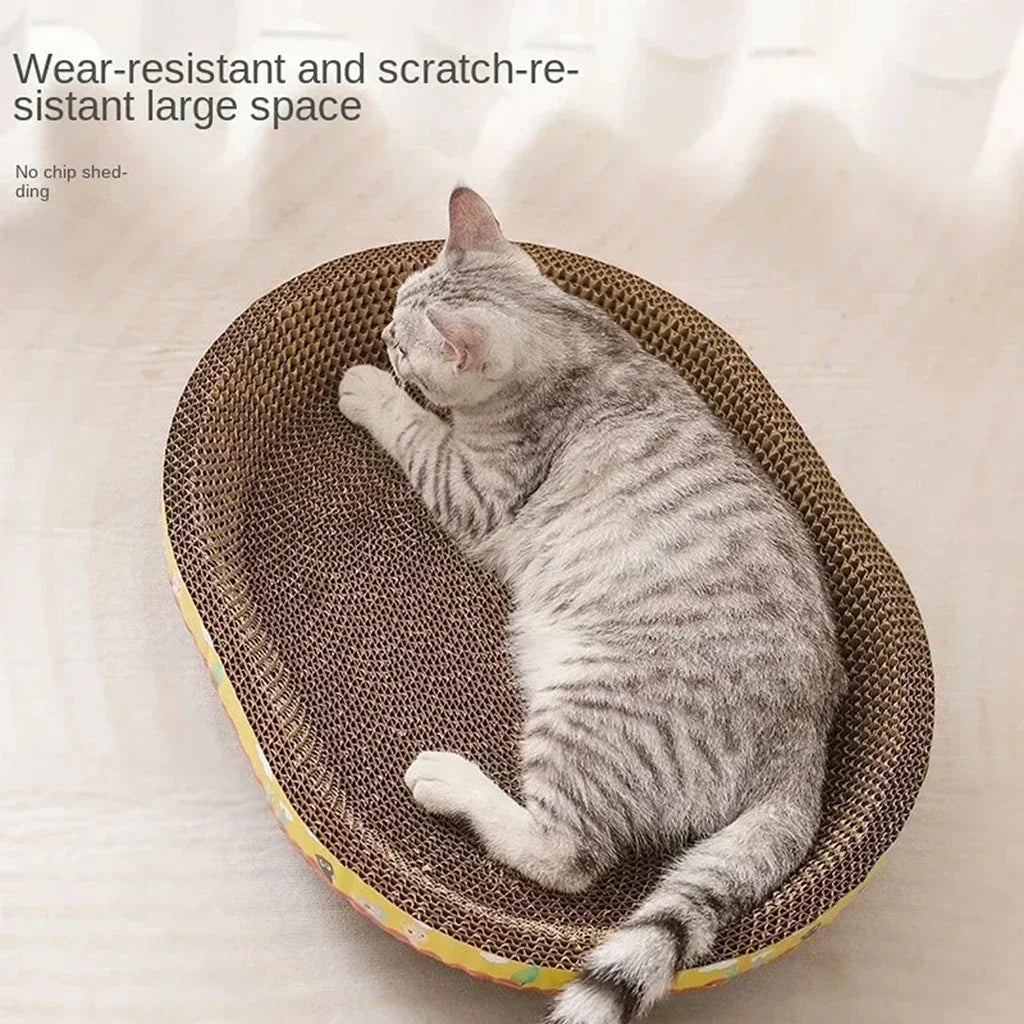 Cat Scratcher Cardboard, Oval Cat Scratch Pad Bowl Nest for Indoor Cats, Round Cat Scratching Board Corrugated Lounge Cat Bed, Furniture Protector for Couch