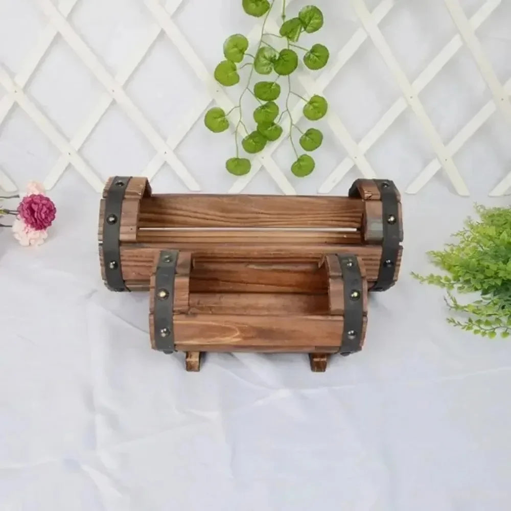 Rustic Half Barrel Planters 2 Pack Wood Planter Boxes, Outdoor Wood Flower Pots Wooden Planters for Garden, Patio, Balcony