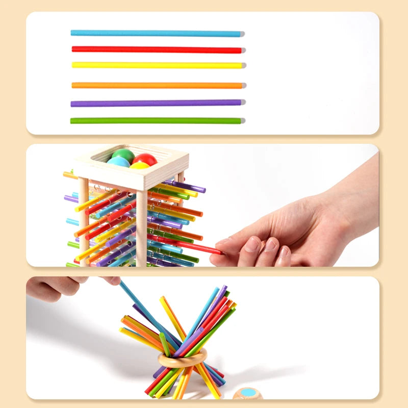 Montessori Game Wooden Board Games, 42 Colorful Sticks Dice Game Math Learning Toys for 3 4 5 6 Year Olds, Builds Fine Motor Skills & Counting, Family Travel Games for 3 Year Olds Gift for Kids