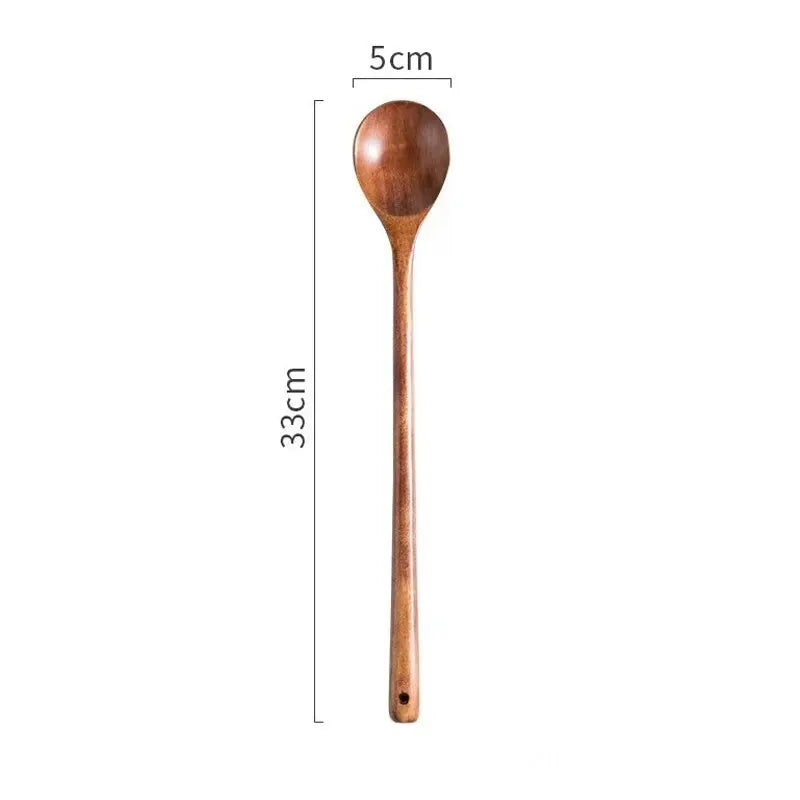 1PC 13 Inch Long Handle Wooden Cooking Spoons, Long Stirring Spoons Mixing Spoon Soup Mixing Kitchen Tools Wooden Utensils