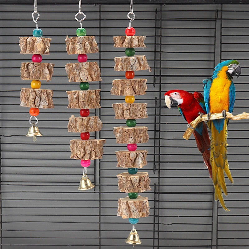 Parakeet Wooden Chew Toy, Hanging Wood Cookies for Pecking and Chewing, Great for Parrots, Macaws, African Grays & Conures
