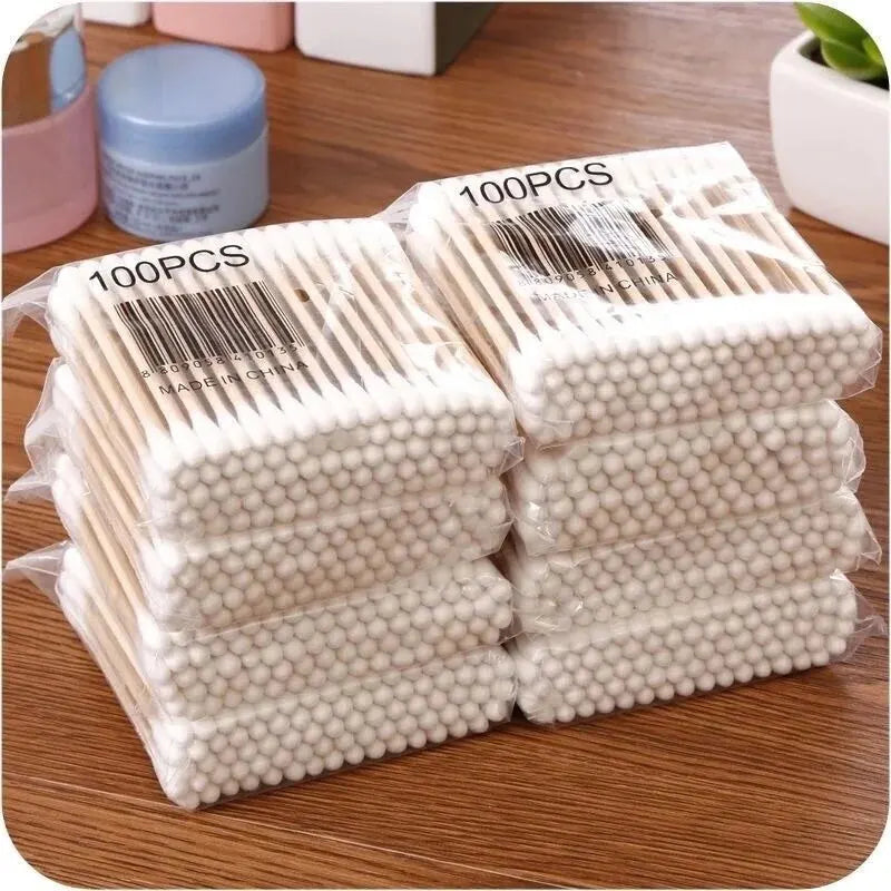 500 Count Cotton Swabs, Natural Double Round Strong Wooden Cotton Tip Sticks Buds for Ears, Cruelty-Free Ear Swabs
