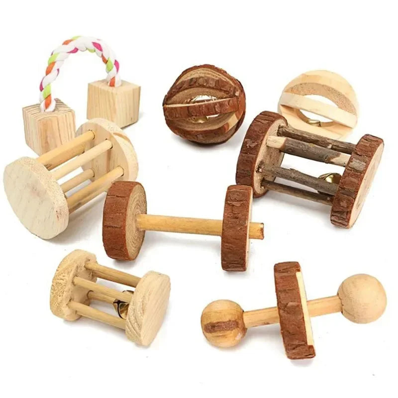 Hamster Toys Rat Toys Chinchilla Toys Hamster Chew Toys Cage Accessories Apple Wood Sticks Ladder Bell Roller for Gerbil Guinea Pigs and Other Small Animal