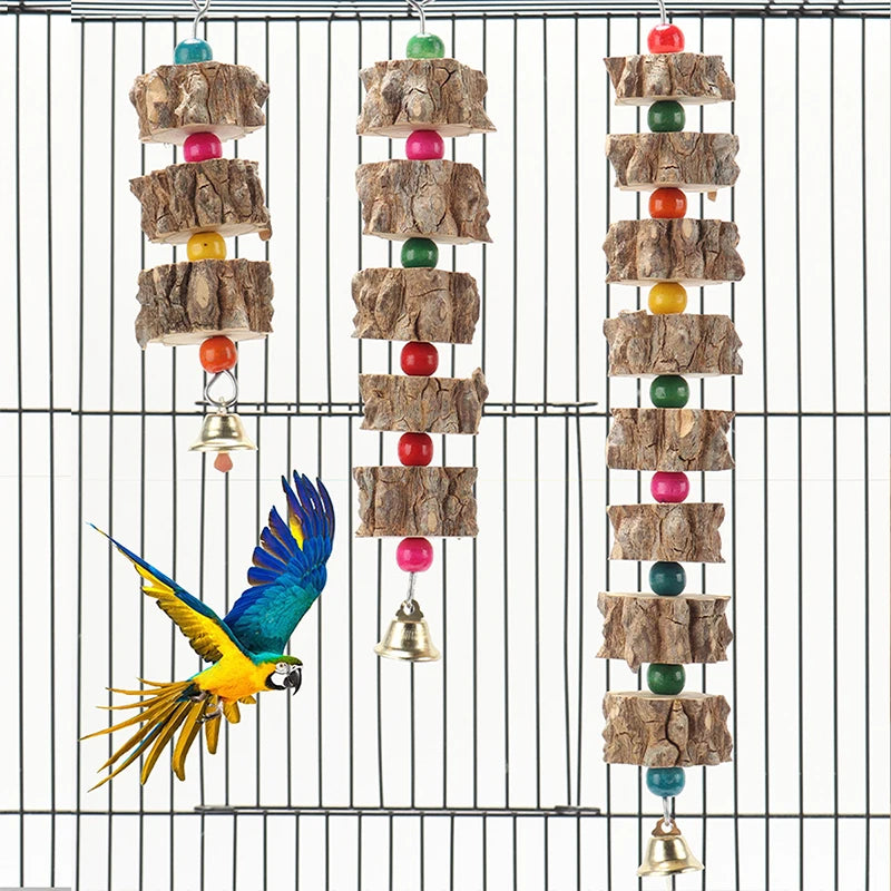 Parakeet Wooden Chew Toy, Hanging Wood Cookies for Pecking and Chewing, Great for Parrots, Macaws, African Grays & Conures