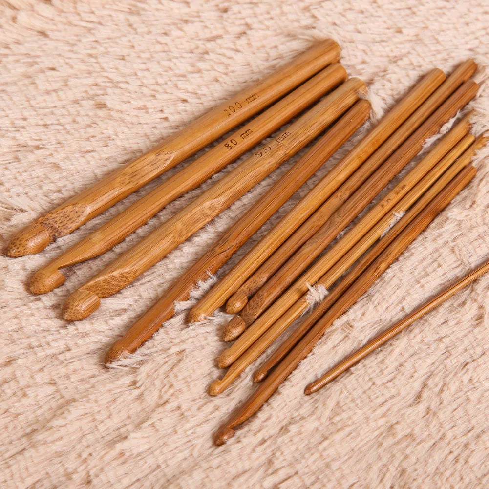Bamboo Handle Crochet Hook Set Handcrafted Knitting Needles Kit Weave Yarn Craft Tool for DIY Art and Craft Kniiting Gift
