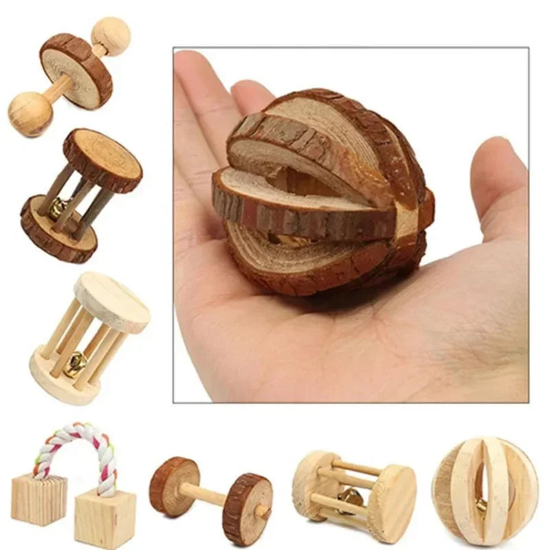 Hamster Toys Rat Toys Chinchilla Toys Hamster Chew Toys Cage Accessories Apple Wood Sticks Ladder Bell Roller for Gerbil Guinea Pigs and Other Small Animal