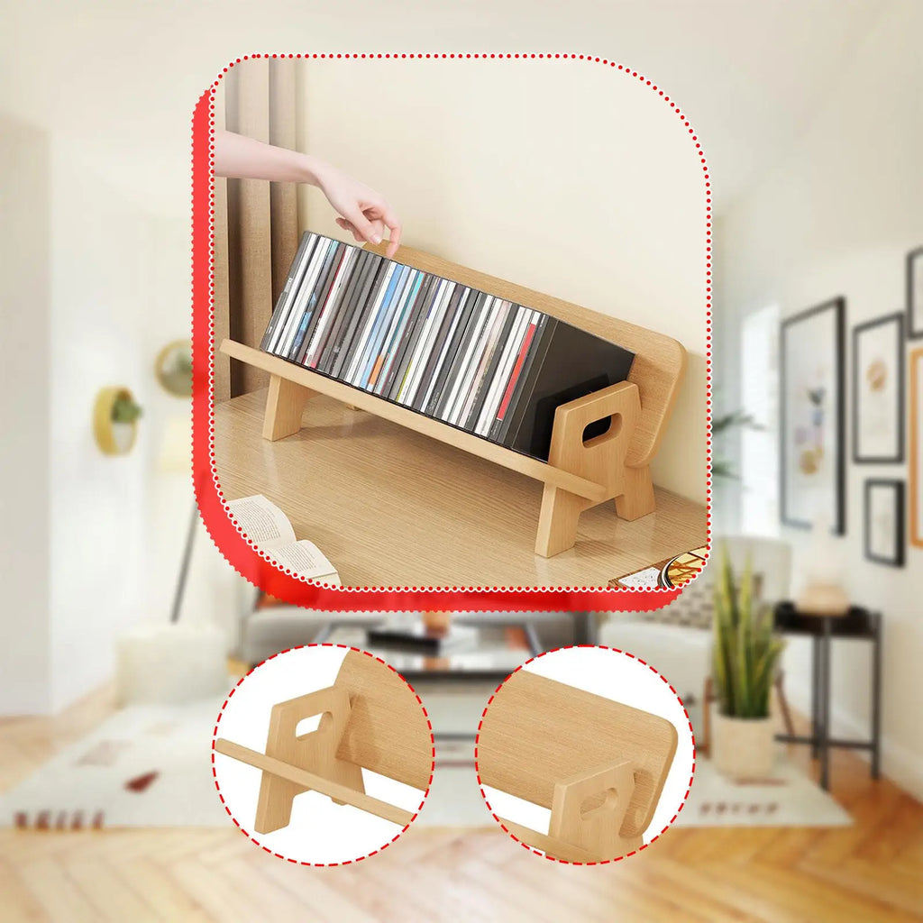 Couch-Style Desktop Bookshelf Organizer - Natural Wood Desk Top Bookshelf for Books, CDs, Magazines, Space-Saving for Home Office/Dorm