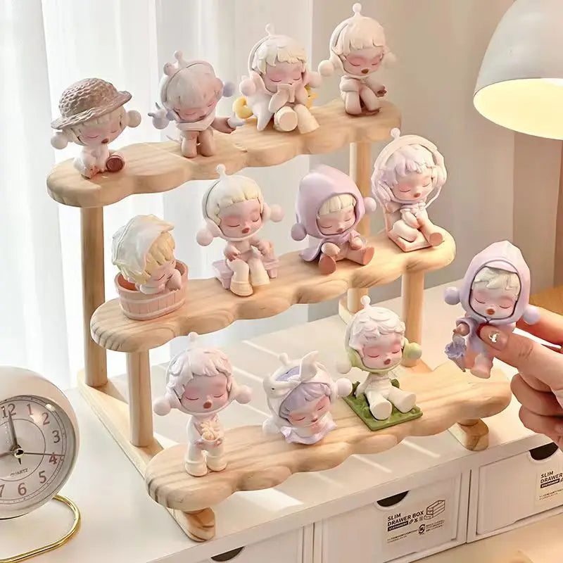 Wood Display Stand for Action Figures Tiered Showing Risers Collectibles Organizer Detachable Wooden Storage Rack for Figurines Toys Mini Dolls Cupcakes 3-Tier