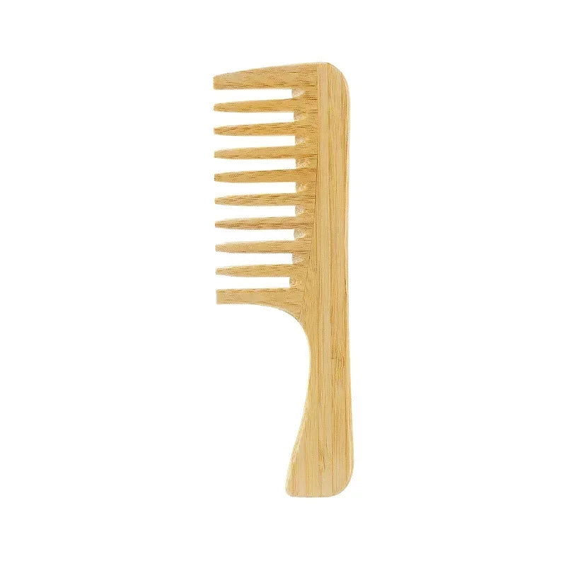 1Pcs Natural Bamboo Wooden Hair Comb Anti-Static Afro Fork Combs For Women Round Wide Tooth Wood Comb Hair Brush women