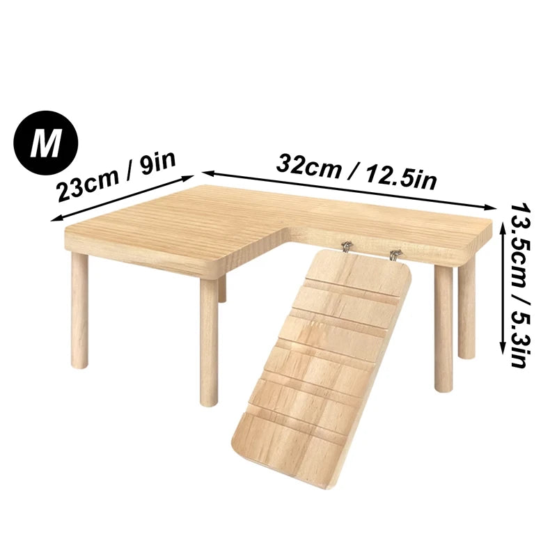 Hamster Wooden Platform with Legs Small Animal Climbing Ladder Standing Rat Guinea Perch Chew Toy Cage Accessories