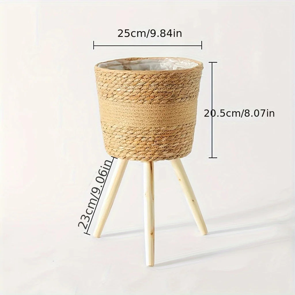 Floor Planter Stand Floor Plant Stand Garden Decoration Rack Indoor Rattan Basket Wicker Round Riser Stand Indoor Plants Hamper Wood Planter Basket Plant Basket Wooden