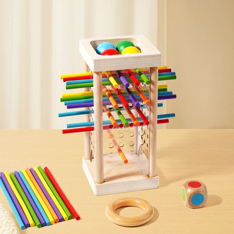 Montessori Game Wooden Board Games, 42 Colorful Sticks Dice Game Math Learning Toys for 3 4 5 6 Year Olds, Builds Fine Motor Skills & Counting, Family Travel Games for 3 Year Olds Gift for Kids