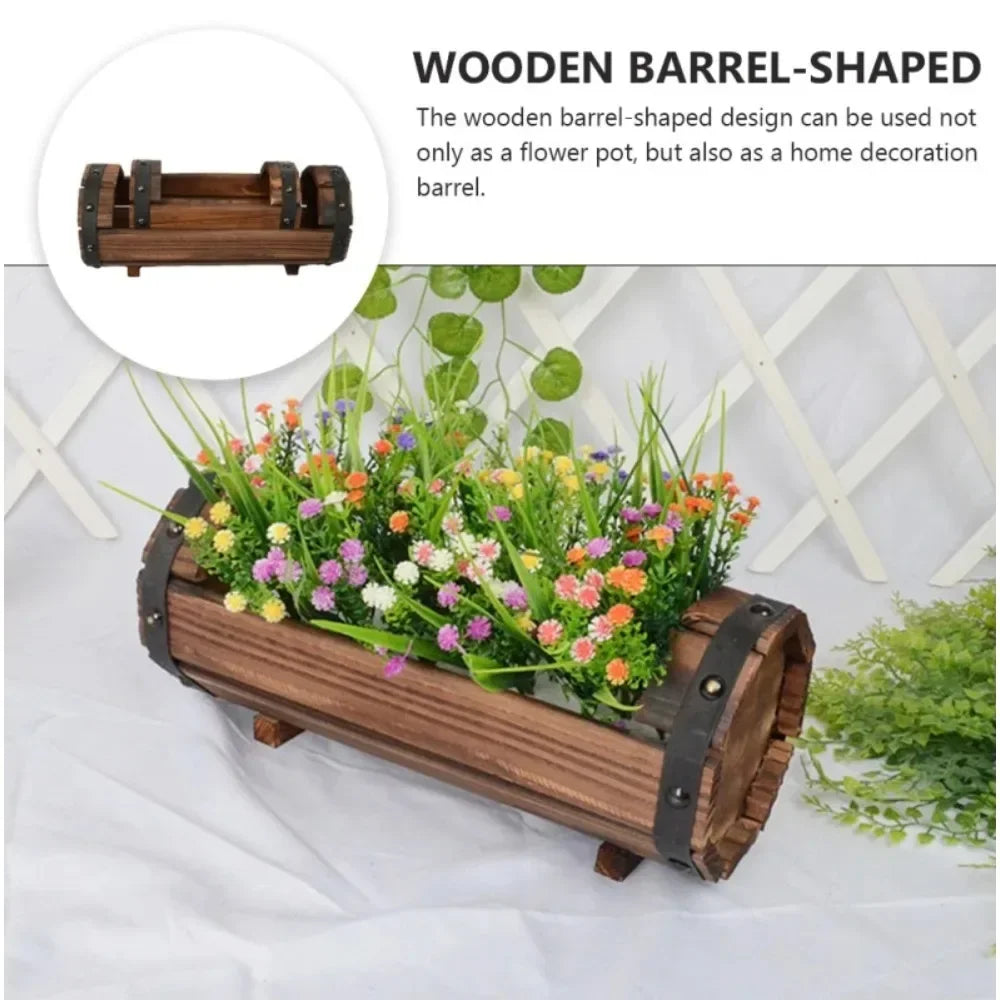 Rustic Half Barrel Planters 2 Pack Wood Planter Boxes, Outdoor Wood Flower Pots Wooden Planters for Garden, Patio, Balcony
