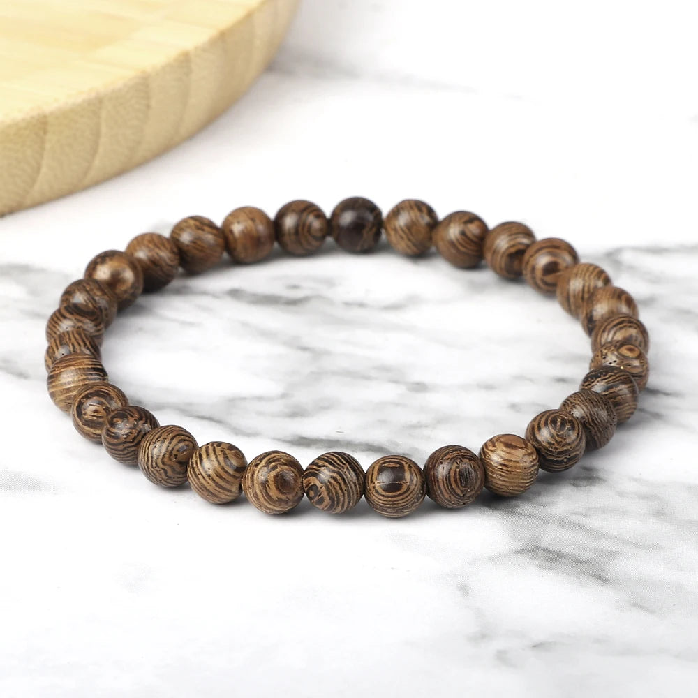 Handmade Unisex 12 Beads Natural Bubinga Wood Prayer Beads Link Wrist Meditation Star Ring Circumstellar Decompression Bracelet Rosary Mala Necklace Chain for Men Women