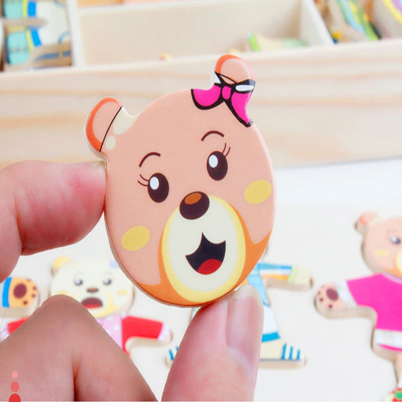 Melissa & Doug Mix 'n Match Wooden Bear Family Dress-Up Puzzle With Storage Case (45 pcs) - Wooden Teddy Bear Puzzle, Sorting And Matching Puzzles For Toddlers