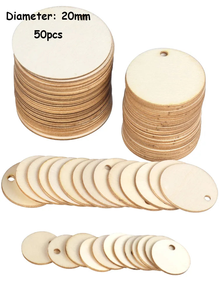 20/30/40/50mm 4 inch Rounds Wooden Tags Unfinished Wooden Round Circles with Holes, Blank Wood Discs Cutouts Wood Circles Ornaments Hanging Tags for DIY Crafts, Party, Christmas, Home Decorations