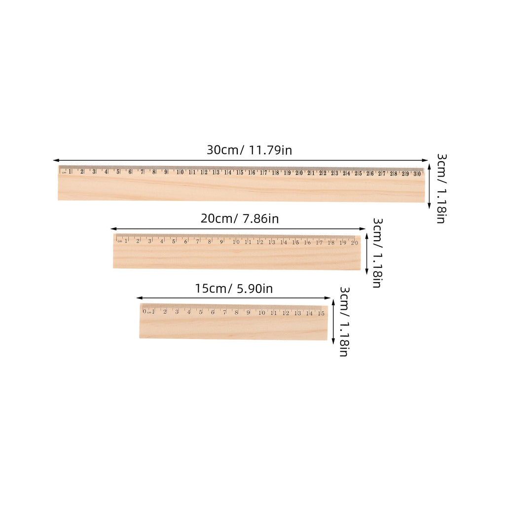 9Pcs Wooden Ruler Measuring Drafting Tools with Centimeters & Inches for School Classroom, Home and Office