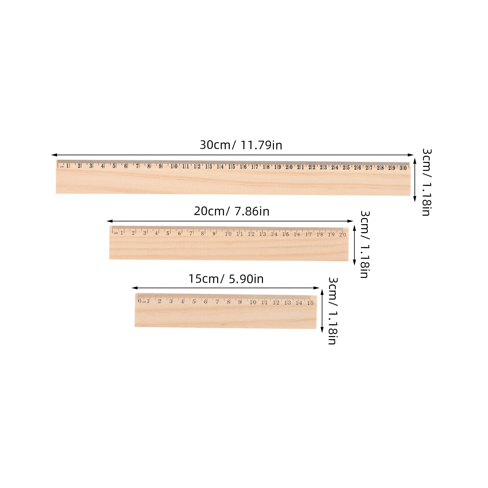 9Pcs Wooden Ruler Measuring Drafting Tools with Centimeters & Inches for School Classroom, Home and Office