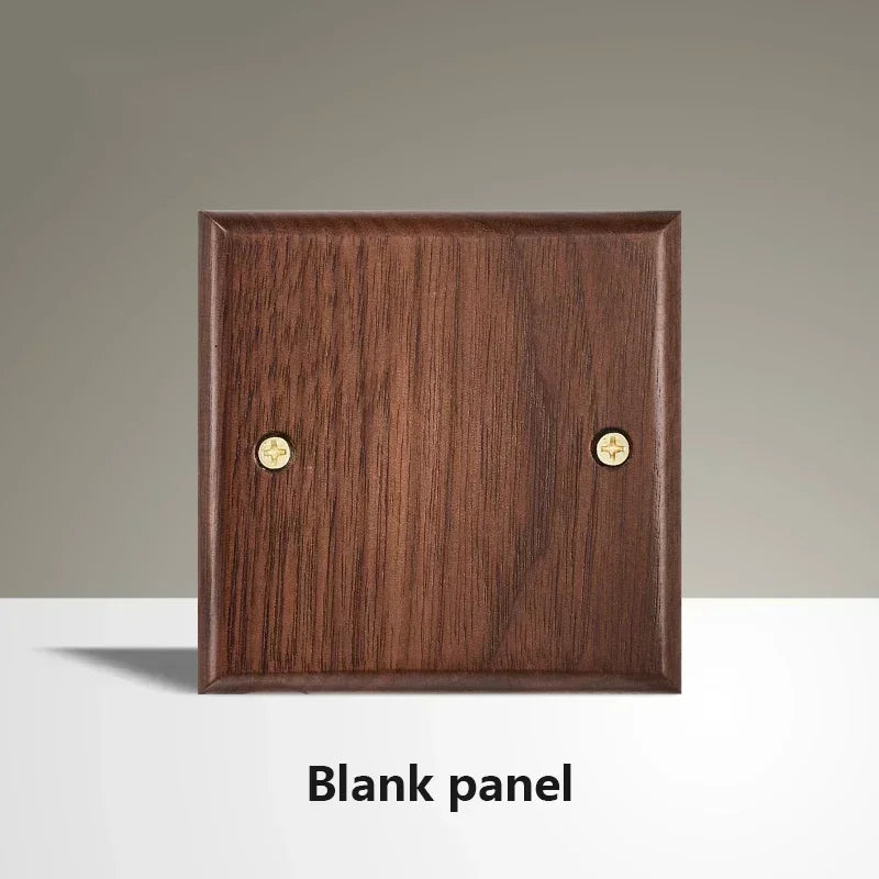 Black Walnut Wood Toggle Light Switch,Home retro Brass Panel,FR UK Universal Double USB Wall Electrical Socket Vintage Switch