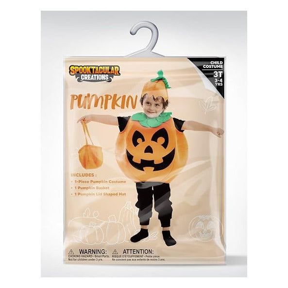 Creations Halloween Pumpkin Costume Kids with Basket Outfit for Toddler Child Halloween Dress Up Party