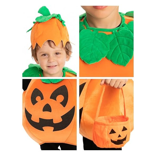 Creations Halloween Pumpkin Costume Kids with Basket Outfit for Toddler Child Halloween Dress Up Party