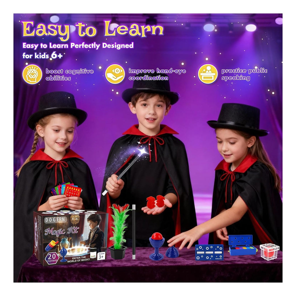 Magic Kit, Magic Tricks Includes Magic Wand and Magician Costume, Exciting Starter Magic Set Gift for Boys Girls Ages 6-12, Magic Tricks for kids, Perfect for Christmas, Halloween, and Birthday
