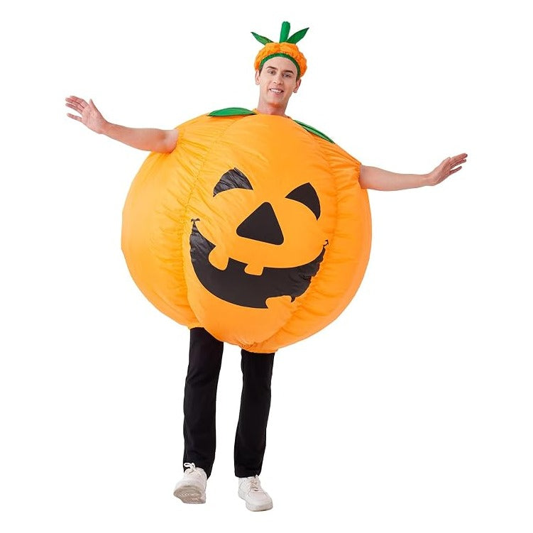 Pumpkin Costume Adult Inflatable Blow Up Jumpsuit, Orange
