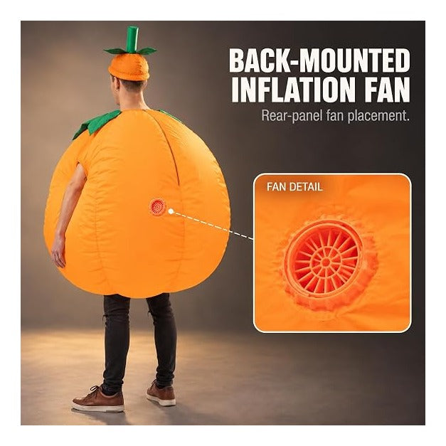 Pumpkin Costume Adult Inflatable Blow Up Jumpsuit, Orange