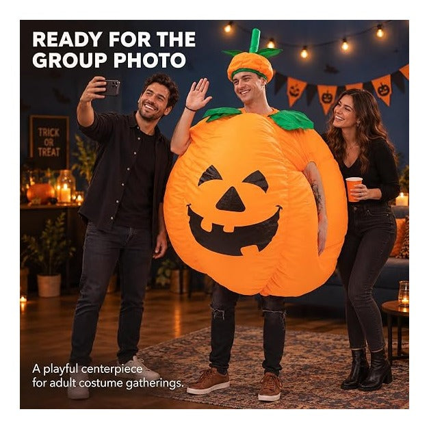 Pumpkin Costume Adult Inflatable Blow Up Jumpsuit, Orange