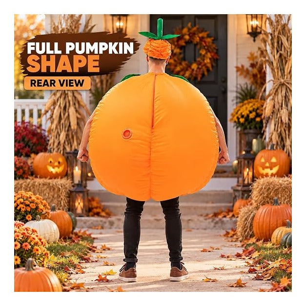 Pumpkin Costume Adult Inflatable Blow Up Jumpsuit, Orange