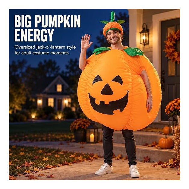Pumpkin Costume Adult Inflatable Blow Up Jumpsuit, Orange