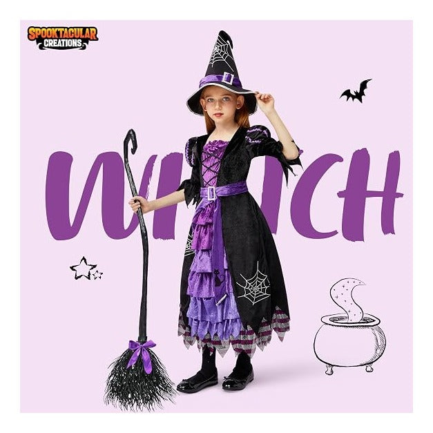 Creations Fairytale Witch Cute Witch Costume Deluxe Set with Broom for Girls