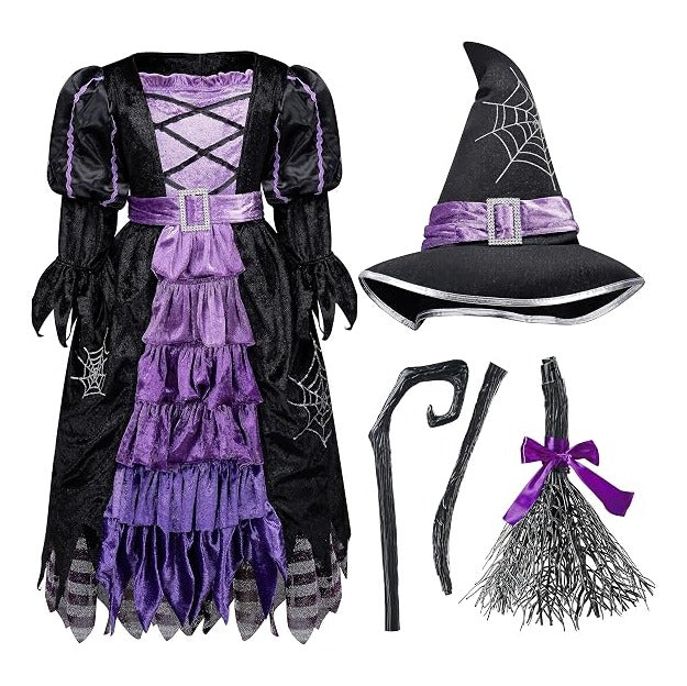 Creations Fairytale Witch Cute Witch Costume Deluxe Set with Broom for Girls