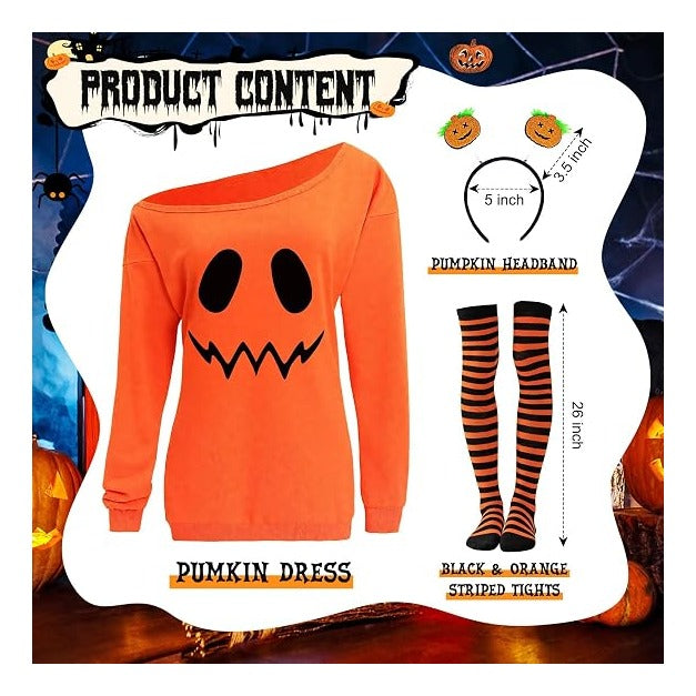 Halloween Costume Set for Women Adult Ghost Pumpkin Costume Outfit