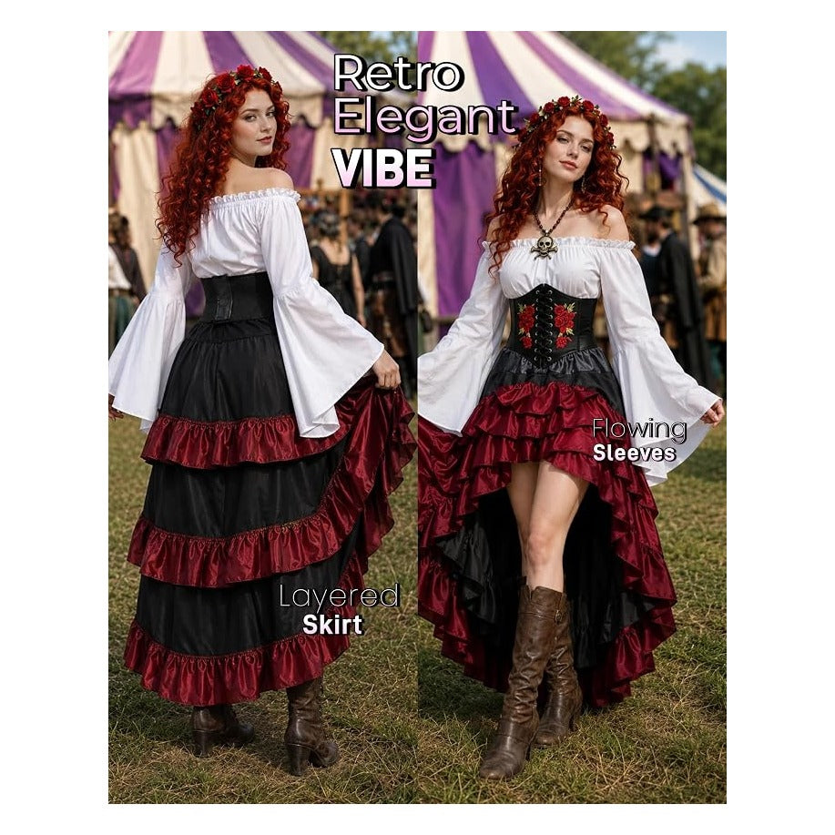 Women's Renaissance Pirate Wench Costume with Corset, Skirt & Blouse