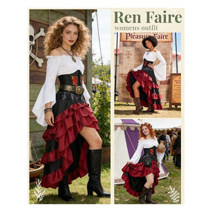 Women's Renaissance Pirate Wench Costume with Corset, Skirt & Blouse
