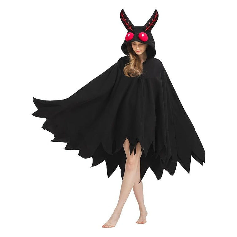 Adult Mothman Costume Halloween Poncho Cosplay Hooded Cape