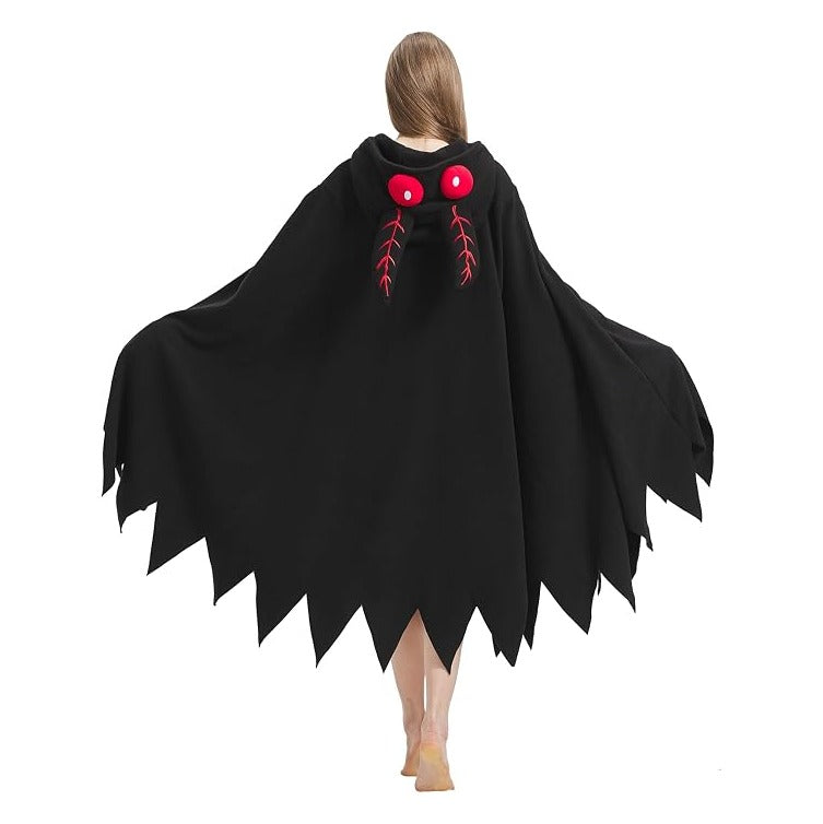 Adult Mothman Costume Halloween Poncho Cosplay Hooded Cape