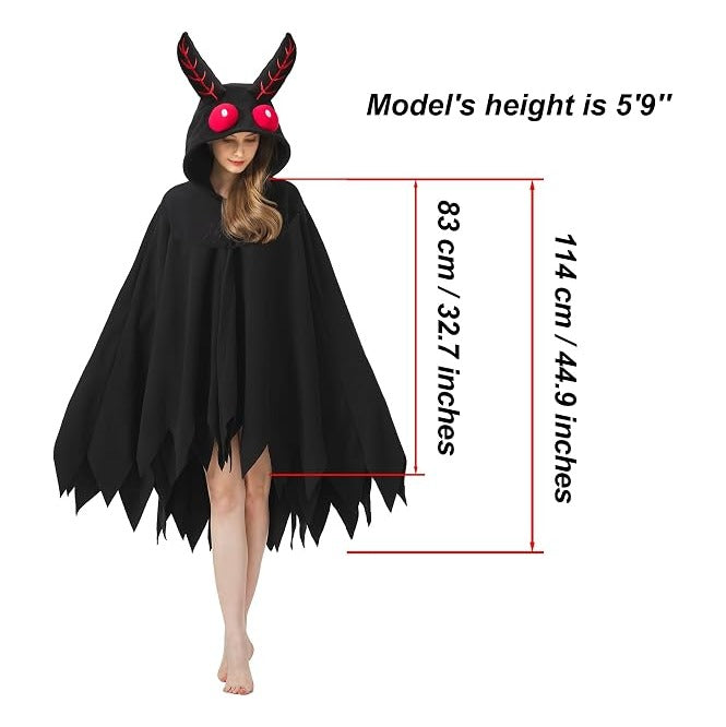 Adult Mothman Costume Halloween Poncho Cosplay Hooded Cape