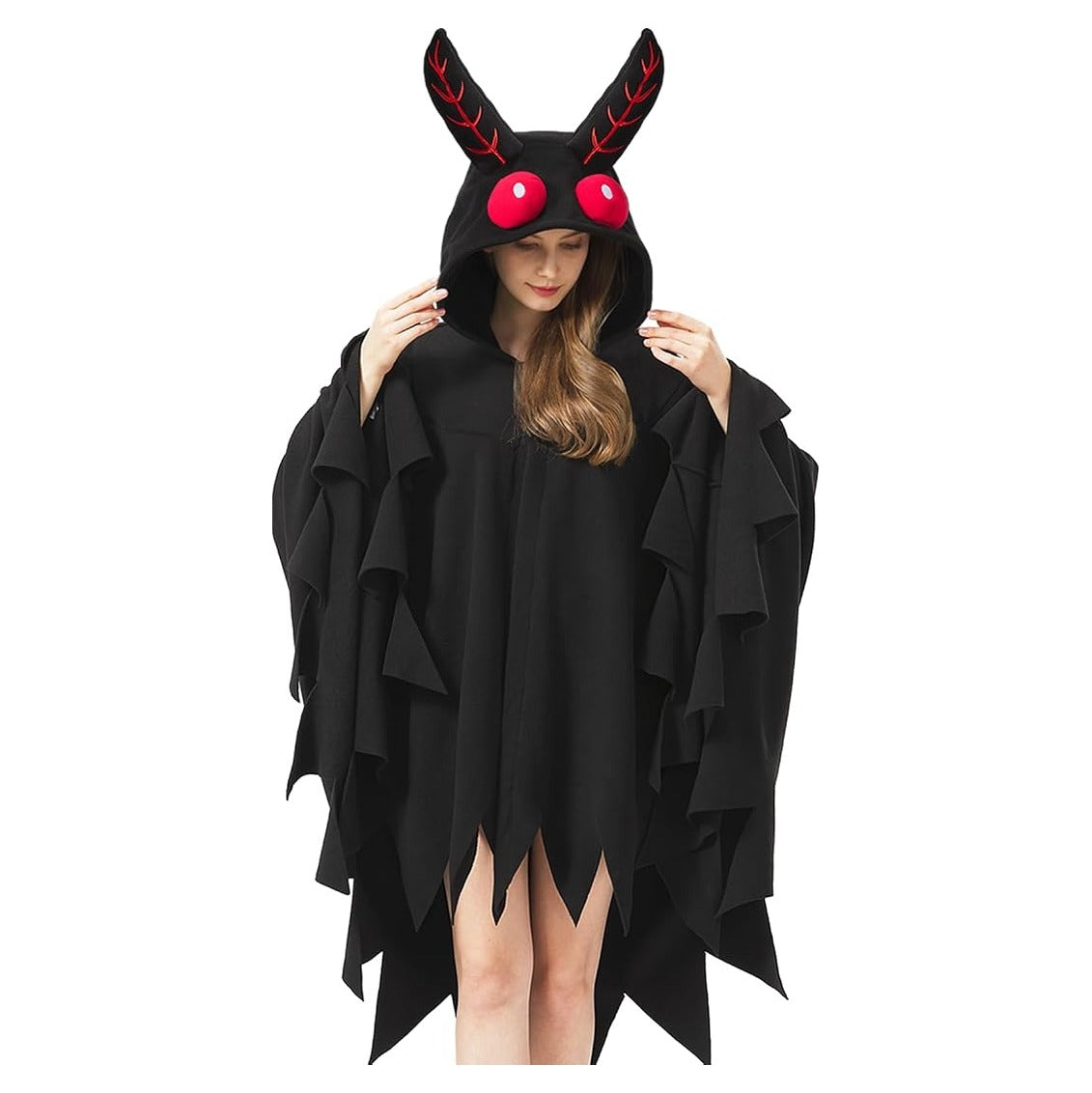 Adult Mothman Costume Halloween Poncho Cosplay Hooded Cape