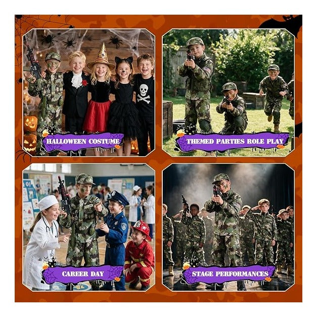Kids Army Costume for Boys - 14 PCS Soldier Halloween Costume for Boys