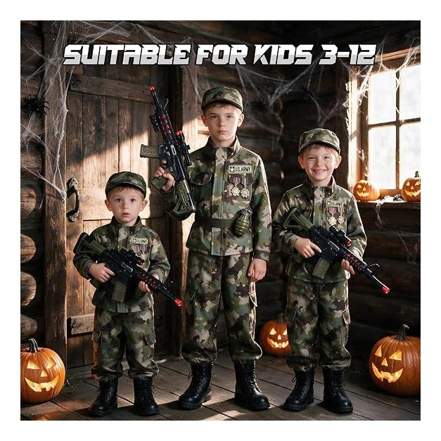 Kids Army Costume for Boys - 14 PCS Soldier Halloween Costume for Boys