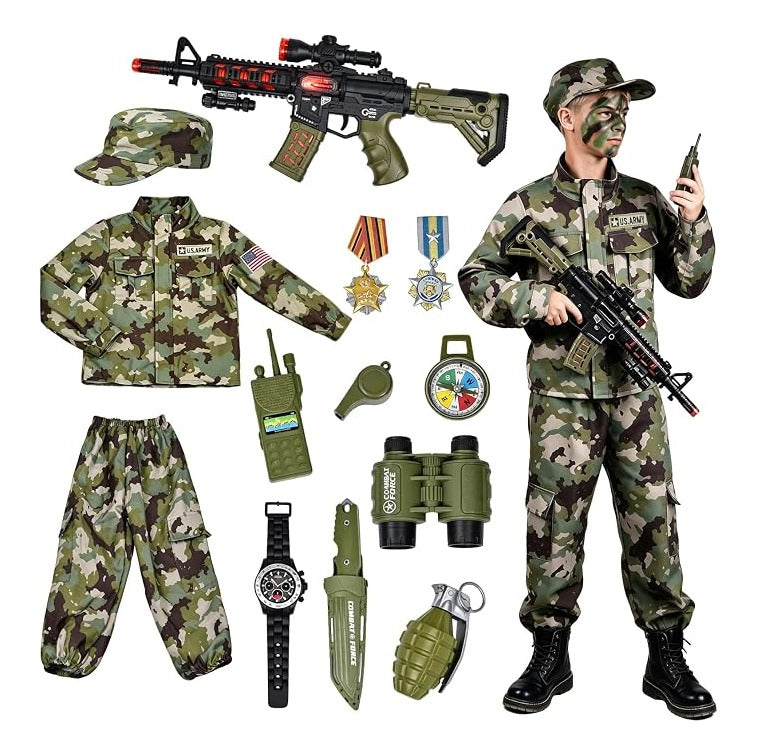 Kids Army Costume for Boys - 14 PCS Soldier Halloween Costume for Boys