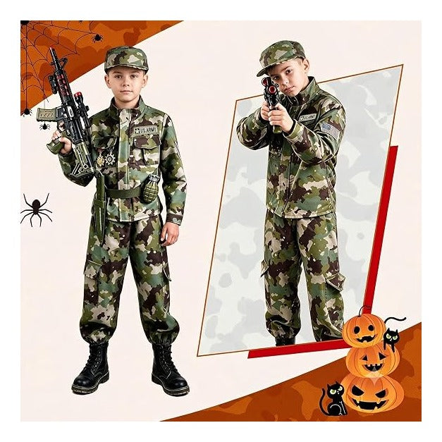 Kids Army Costume for Boys - 14 PCS Soldier Halloween Costume for Boys