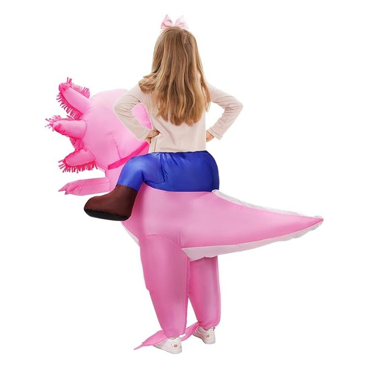 Inflatable Axolotl Costume for Kids Halloween Costumes Kid Blow Up Costume Ride on Axolotl Costumes for Girls Boys Cosplay Party
