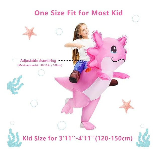 Inflatable Axolotl Costume for Kids Halloween Costumes Kid Blow Up Costume Ride on Axolotl Costumes for Girls Boys Cosplay Party