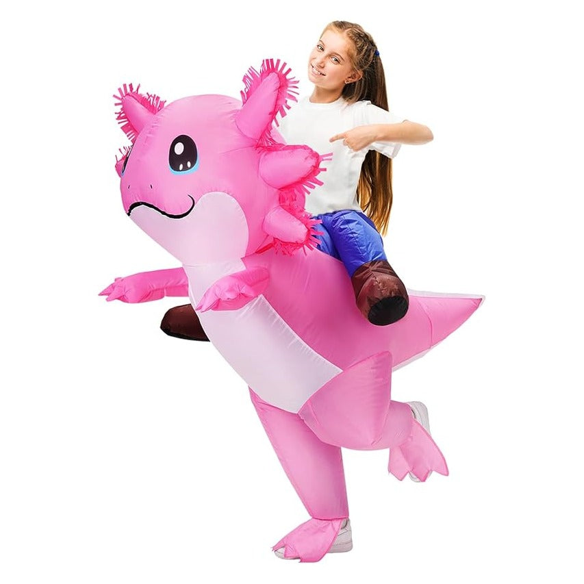 Inflatable Axolotl Costume for Kids Halloween Costumes Kid Blow Up Costume Ride on Axolotl Costumes for Girls Boys Cosplay Party