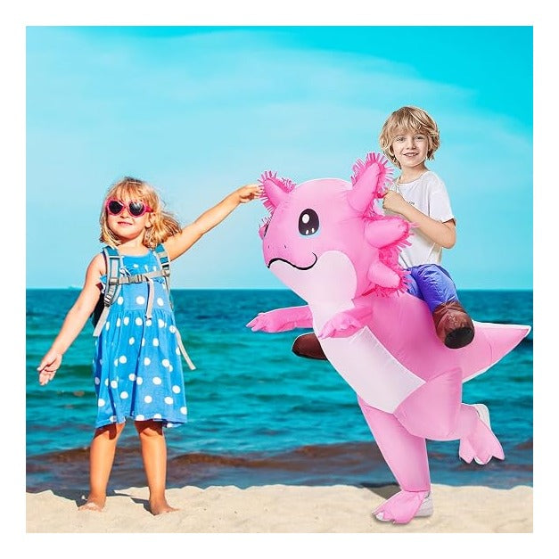 Inflatable Axolotl Costume for Kids Halloween Costumes Kid Blow Up Costume Ride on Axolotl Costumes for Girls Boys Cosplay Party