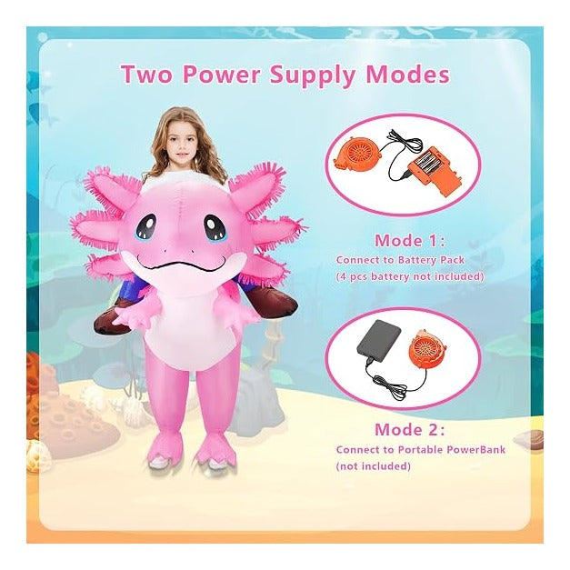 Inflatable Axolotl Costume for Kids Halloween Costumes Kid Blow Up Costume Ride on Axolotl Costumes for Girls Boys Cosplay Party