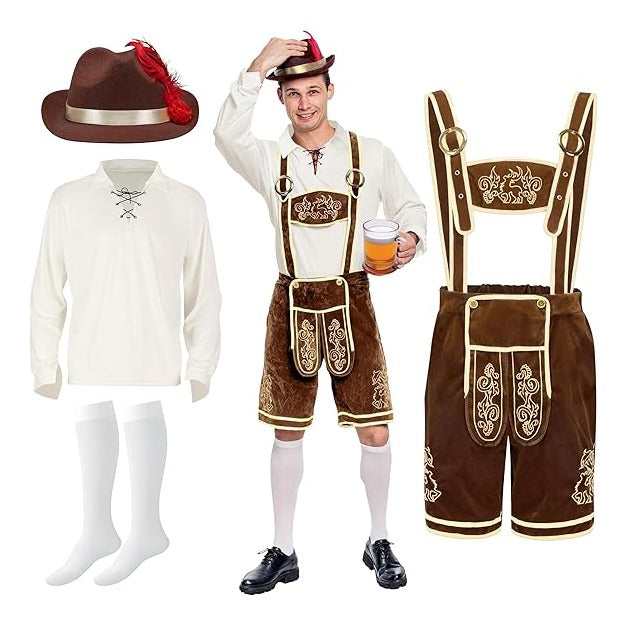 Creations Lederhosen Men Oktoberfest Outfit Costume, Halloween German Bavarian Costume for Adults Beer Festival